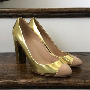 J Crew Etta Cap Toe Metallic Pumps